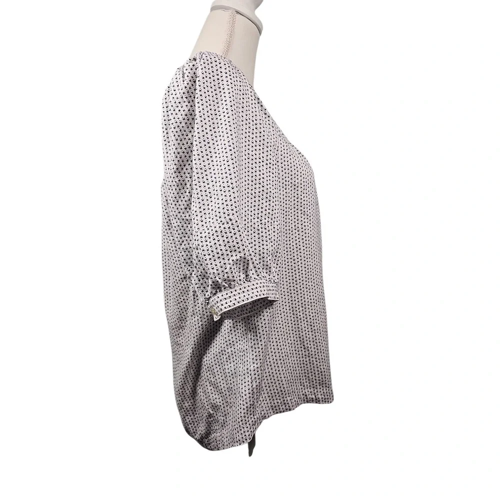 LOFT Peasant Style Blouse Cream Black Starburst Print Linen Blend Women's Large